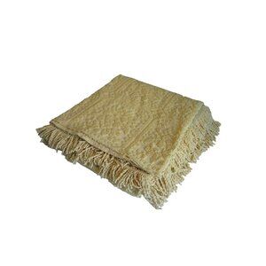 Vintage Lemon Yellow Chenille Bedspread Fringe Cozy Cotton Retro USA Made
